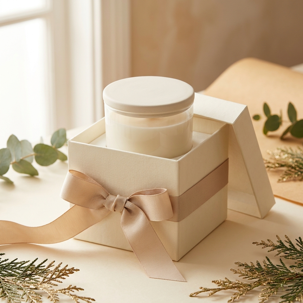 Candela profumata Jo Malone London nella sua scatola regalo color crema con il nastro distintivo