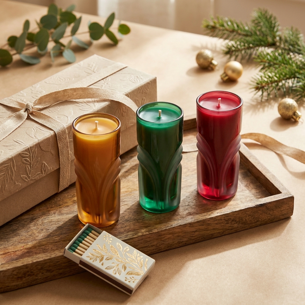Set regalo trio di candele Otherland con fiammiferi inclusi su un tavolo